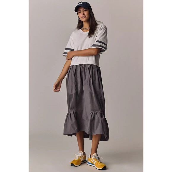 Anthropologie Dresses & Skirts - Daily Practice Anthropologie Striped Print Maxi Shirt Dress Ivory S New 285388